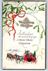 Camp Dodge Des Moines IA Postcard Christmas Horses Mistletoe Depot Brigade