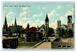 1910 The Seven Church Spires Des Moines Iowa IA Posted Antique Postcard