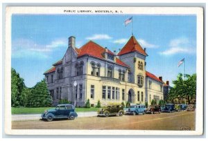 1945 Public Library Cars Tree Exterior Westerly Rhode Island RI Vintage Postcard
