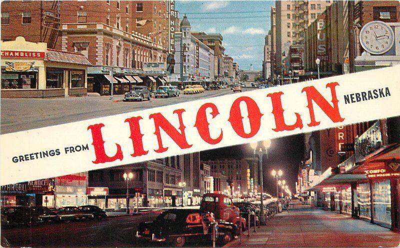 Autos 13th O Street 1950s Lincoln Nebraska Night Neon Dunlap Colorpicture 10098