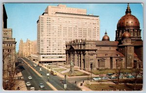 Rue Dorchester St James Cathedral Queen Elizabeth Hotel Montreal 1958 Postcard