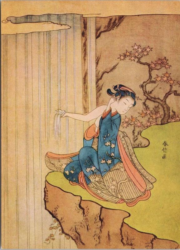 'Girl At A Waterfall' Suzuki Harunobu Artist Repro Unused Art Postcard D50