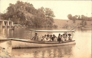 RPPC Postcard of Group on Boat at Upper or Lower Dam c1930