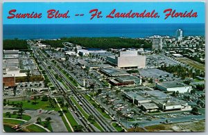 Vtg Ft Lauderdale Florida FL Sunrise Boulevard Shopping Center View Postcard