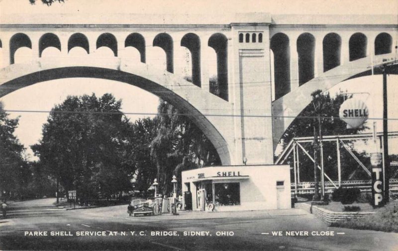 Sidney Ohio Parke Shell Gas Station NYC Bridge Vintage Postcard AA21011