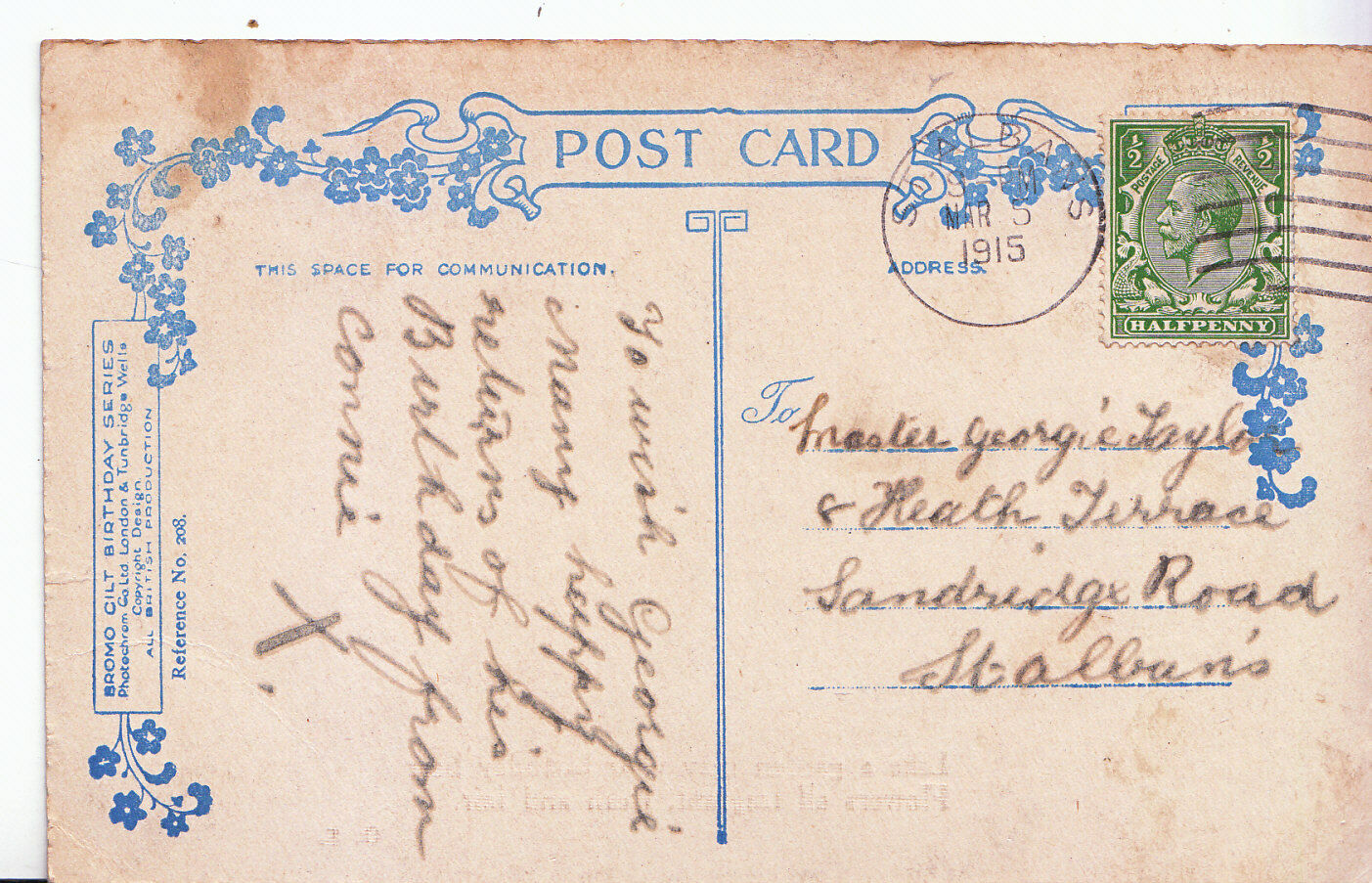 Genealogy Postcard Family History Taylor Sandridge Road St