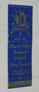 Fleur de France Restaurant San Francisco 20 Strike Matchbook Cover