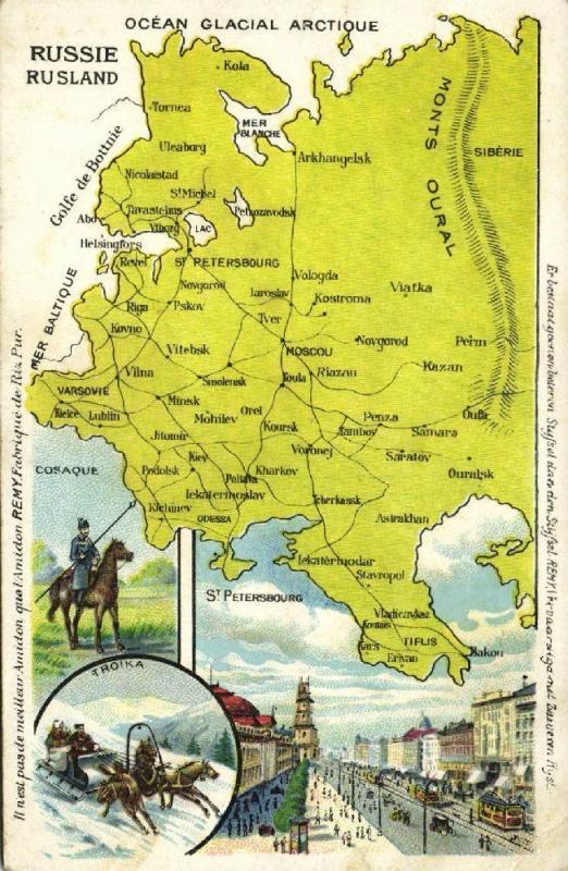 russia, MAP Postcard, Cosack, Troika, St. Petersburg (1910s) Remy Paste