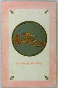 Best Friends Stitched Fabric Pink Border Friendship Greeting Vintage Postcard