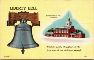 Vtg 1940s Liberty Bell Independence Hall Philadelphia Pennsylvania PA Postcard