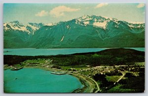 Haines Alaska~Air View Port Chilkoot & Mountains~Vintage Postcard
