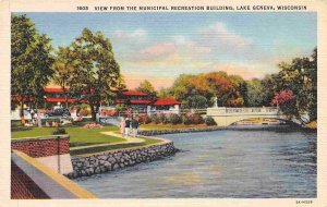 Municipal Recreation Building Lake Geneva Wisconsin linen postcard