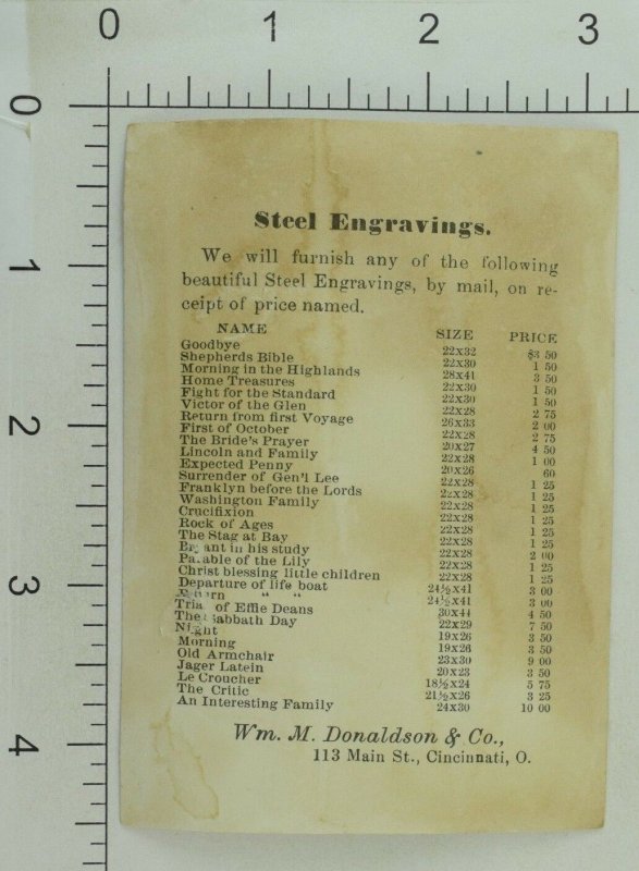 1880s WM. M. Donaldson & Co. Steel Engraving Price List Victorian Trade