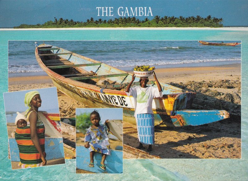 Greetings From The Gambia Lady Banana Seller Boat Owner Postcard