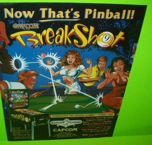 Break Shot Pinball FLYER Capcom 1995 Original NOS Art Sheet Pool Theme Breakshot 