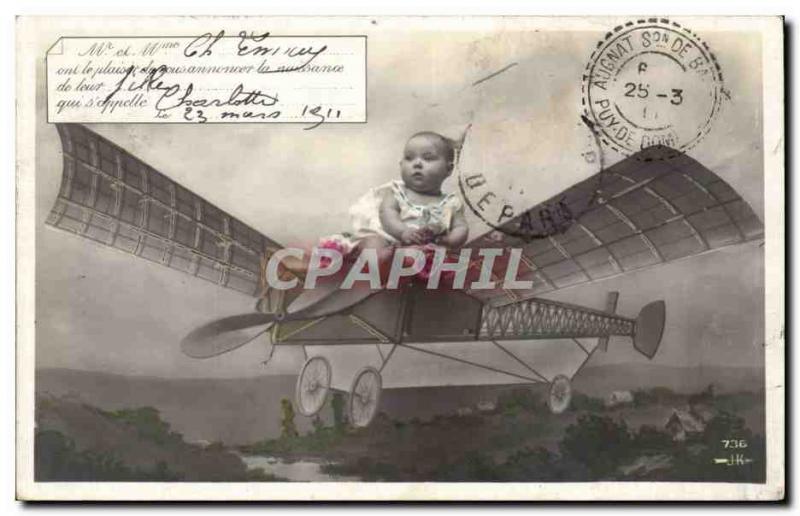 Fantasy - bebe - Charlotte - Airplane - 1911 - Old Postcard