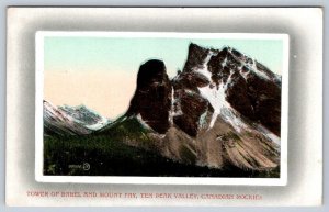 Tower Of Babel And Mount Fay, Ten Peak Valley, Alberta, Antique Postcard