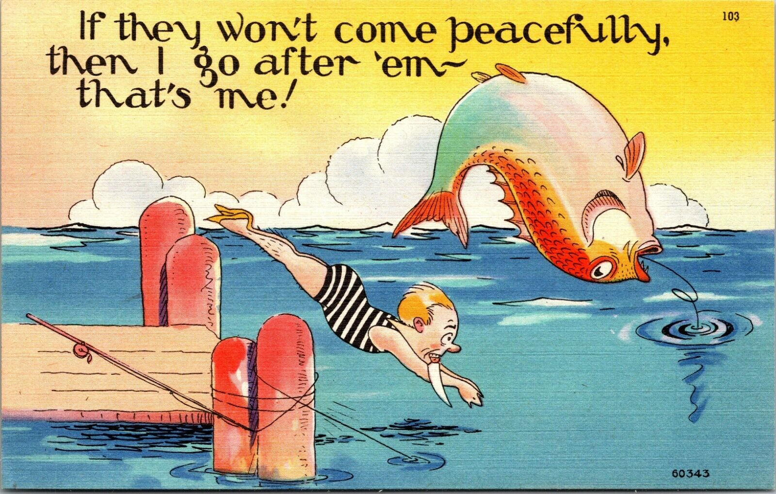 If They Won't Come Peacefully Fishing Humor Linen CARTOON ART Postcard | Topics - Cartoons & Comics - Comics, Postcard / HipPostcard If They Won't Come Peacefully Fishing Humor Linen CARTOON ART Postcard | Topics - Cartoons & Comics - Comics, Postcard / HipPostcard