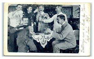 Postcard Group of Men in suits drinking wine and smoking cigars 1904 U77