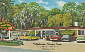 Tallahassee FL Dining Room Motor Hotel Old Cars Linen Postcard