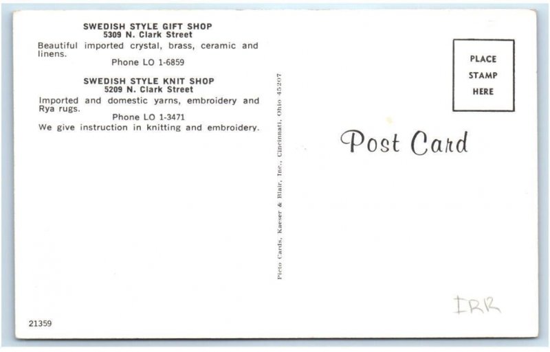 CHICAGO, IL Illinois~ Advertising~ SWEDISH STYLE KNIT/GIFT SHOPS c1960s Postcard 
