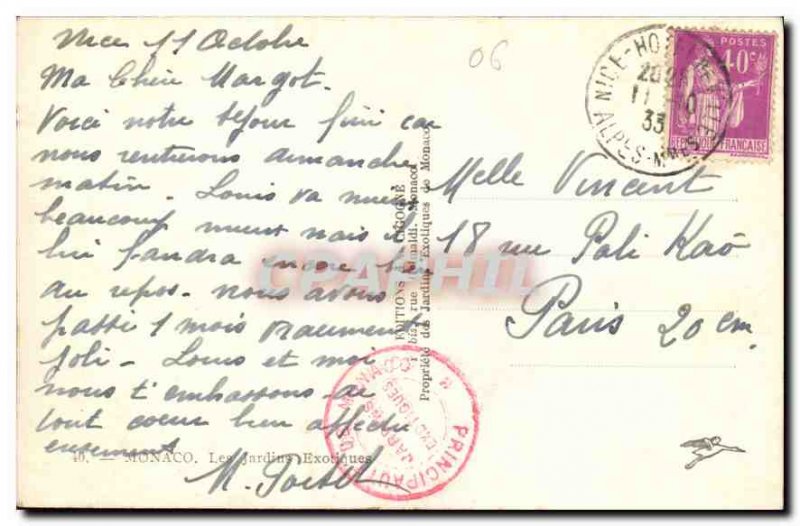 Old Postcard Monaco Exotic Gardens