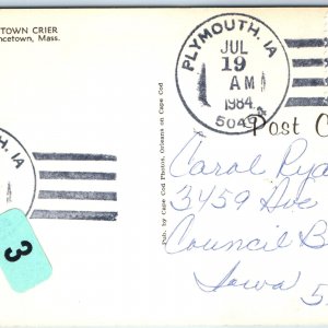 1984 Plymouth, IA Post Office Cancel Postcard Town USPO Postal History A267