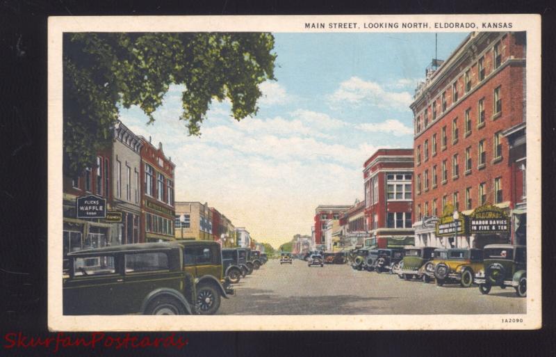 ELDORADO KANSAS DOWNTOWN MAIN STREET OLD CARS VINTAGE POSTCARD STORES