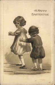 Easter Ser 2676 Little Girl and Boy Blind Man's Bluff c1910 Vintage Postcard