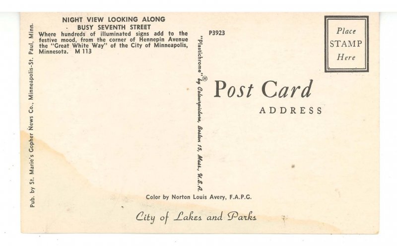 MN - Minneapolis. Seventh Street at Night ca 1950's