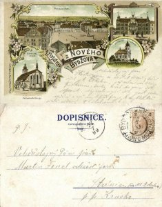 czech, NOVÝ BYDŽOV, Dean's Temple, Town Hall, Metlican Church (1899) Postcard