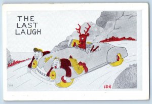 c1930's Comic Humor Drunk Men Anthropomorphic Deer Driving Car Vintage Postcard