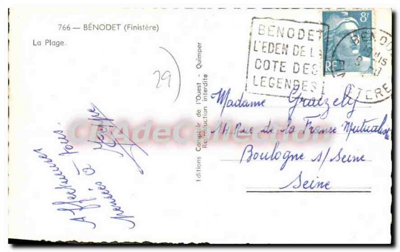 Postcard Old Benodet Finistere The Beach