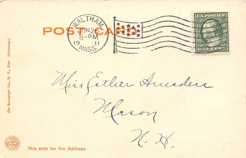 High School Waltham Massachusetts 1911 postcard