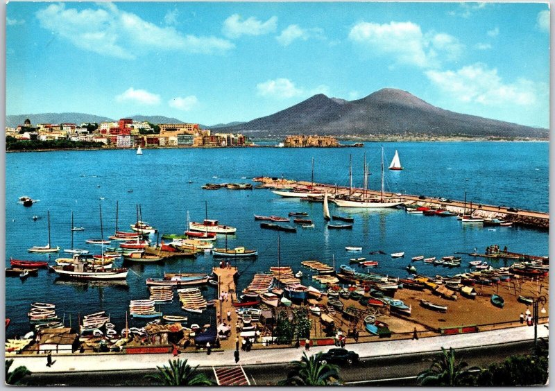 Napoli Mergellina Casa del Giornale Naples Italy Boats & Ships Pier Postcard