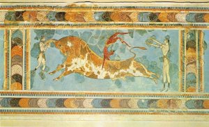 Heraklion Museum Bull Fight Fresco At Knossos Palace Postcard