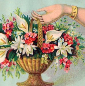 1870s-80s Victorian Trade Cards Ladies' Hands Baskets Of Flowers Lot Of 2 #6W