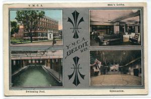 YMCA Multi View Interiors Exterior Beloit Wisconsin 1921 postcard