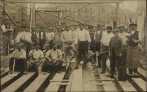 Labor Workers Construction Crew Tools Scaffolding CRISP Real Photo Postcard