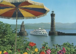 MS Schwaben German Ship Passing Parasol Bodensee Postcard