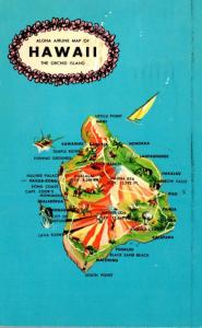 Hawaii Aloha Airline Map Of The Orchid Island 1971