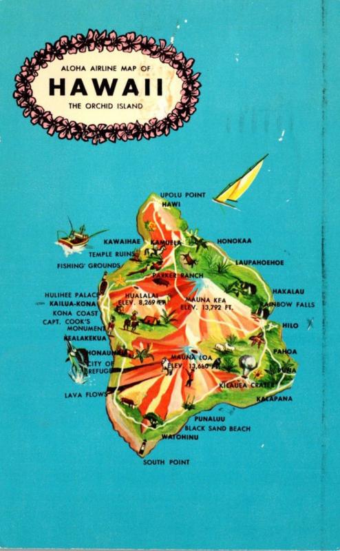 Hawaii Aloha Airline Map Of The Orchid Island 1971