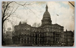 Lansing Michigan~Capitol From Southwest City B&W~Vintage Postcard