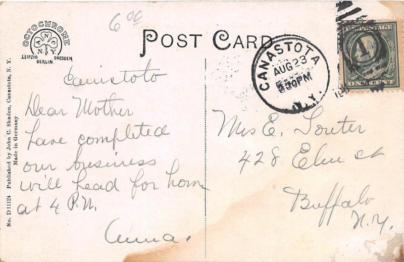 D11/ Caniastota New York NY Postcard 1914 NYC Railroad Depot Station 3