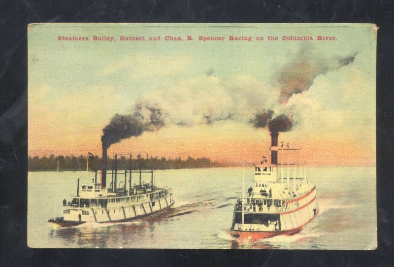 COLUMBIA RIVER OREGON RIVERBOAT STEAMERS RACE RACING VINTAGE POSTCARD 1908