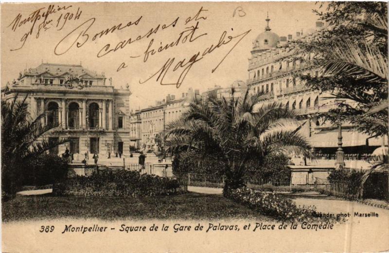 CPA  Montpellier - Square de la Gare de Palavas, et Place de la Comédie (511283)