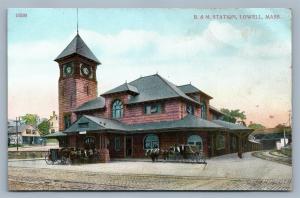 LOWELL MA RAILROAD STATION 1908 ANTIQUE POSTCARD railway train depot