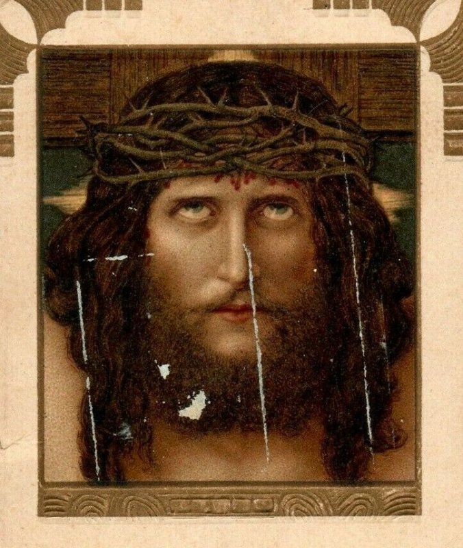 1890s-1910 Religious Jesus On The Cross Thorn Crown German Language P222
