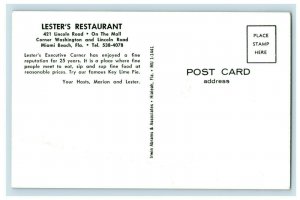 c. 1940 Lester's Restaurant Miami Beach Inside View Mod, FL. Postcard P31 