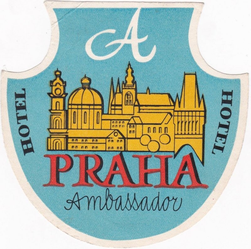 Czechoslovakia Praha Hotel Ambassador Vintage Luggage Label sk4394